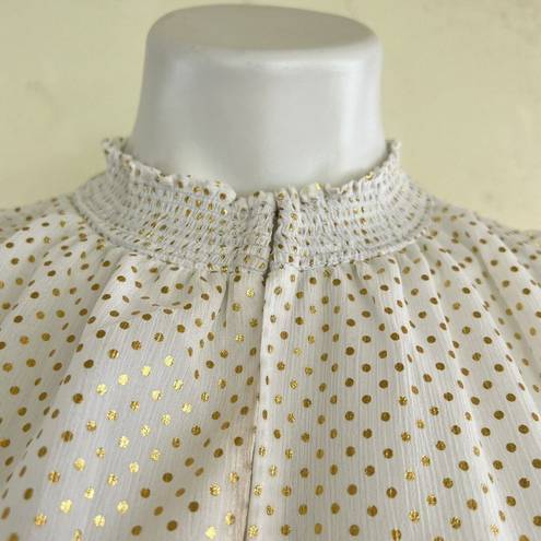 Tommy Hilfiger  Mock neckline ruffle Flutter Sleeve top MEDIUM pin dots off white