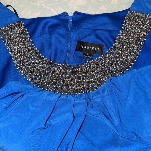 Scarlett  Blue Gown with jeweled neckline rutched back size 10