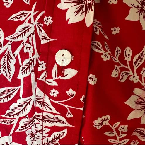 Coldwater Creek  red white Hawaiian floral shaped button down shirt NEW M petite