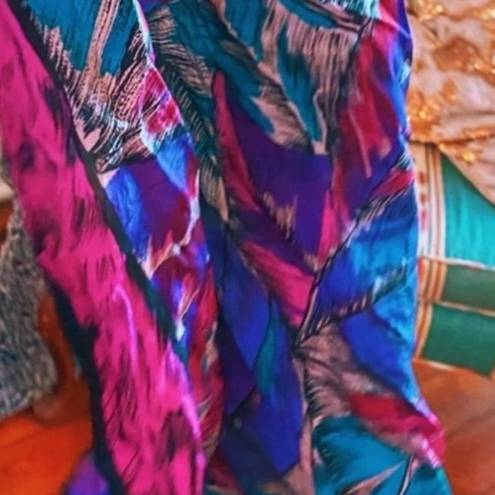 Oscar de la Renta Vintage Silk  Eclectic Purple + Turquoise Leaf Scarf 🌿