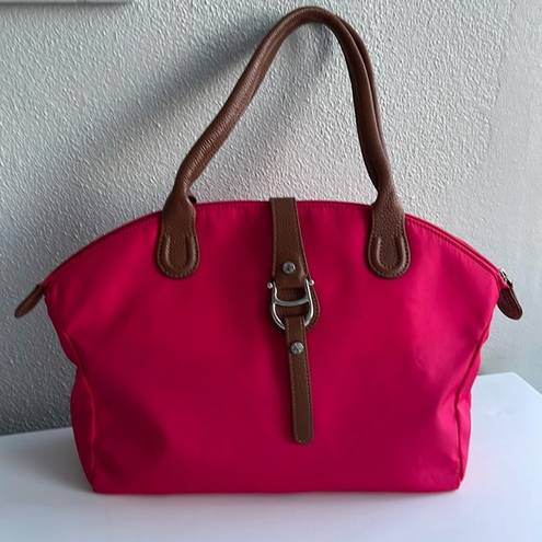 Etienne Aigner NWOT  Red Nylon Lightweight Bag w Brown Leather accents