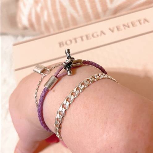 Bottega Veneta Authentic  Purple Leather Intrecciato White AG / 925 Bracelet