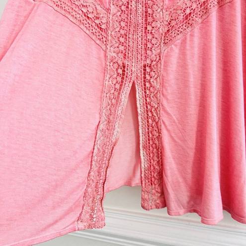 Live and let live  Pink Flowy Boho Lightweight Open Back Lacy Trim Blouse ~ Plus 2X