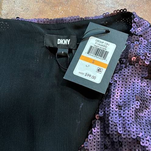 DKNY NWT  Womens Sleeveless Sequin Split-Back Top Purple Size S