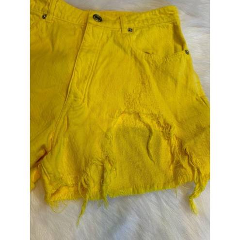 Under Armour Zara Women's Yellow Distressed Denim Shorts - Size 10