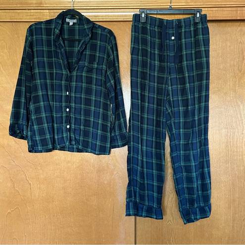 J.Crew  Flannel Long-Sleeve Pajama Set in Black Watch Tartan Size XS