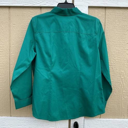 Chico's Chico’s Non-Iron Shirt Green Long Sleeve Button Up Cotton Size 1 Medium