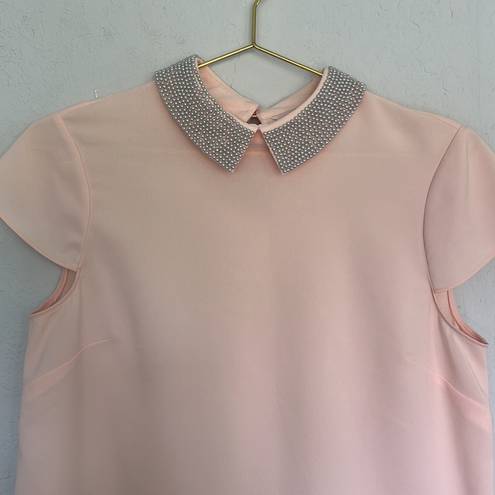 Ted Baker NWOT  Pink Embellished Pearl Collar Cap Sleeve Top Size 1 US 4