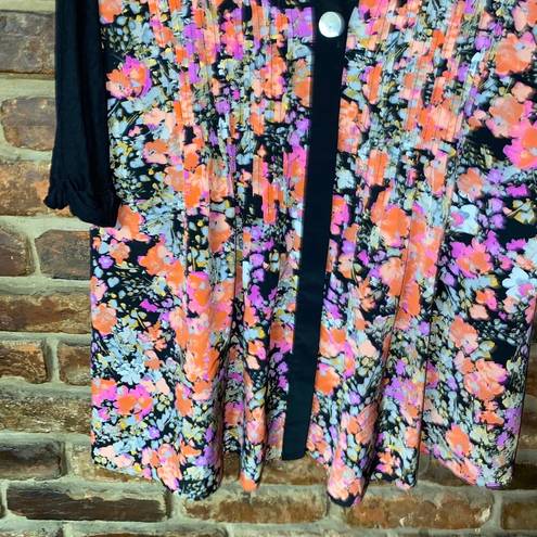 Style & Co  Black Floral 3/4 Sleeve Button Down Top Women's Size Medium