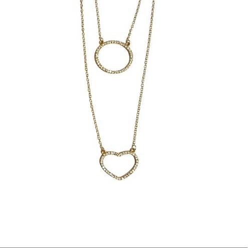 Glitz Circle and heart double gold tone necklace