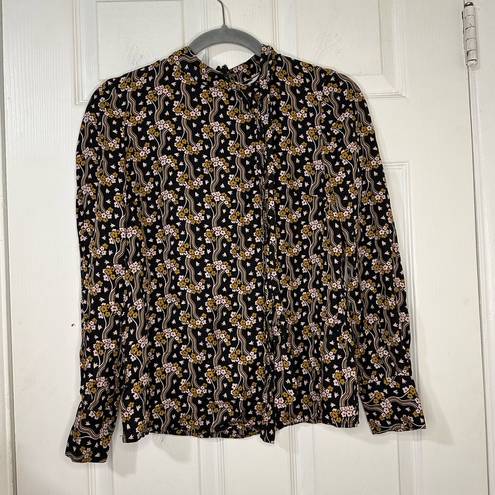 Aria BODEN  Black Floral Bow Coquette Silk Blend Blouse Size 4