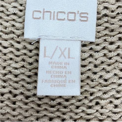 Chico's Chico’s Tarrin Tape Yarn Fringe Poncho Sweater Taupe Tan Large XL