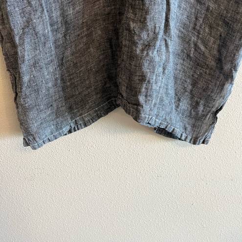 CP Shades  Gray Linen Split Neck Short Sleeve Tunic Blouse L