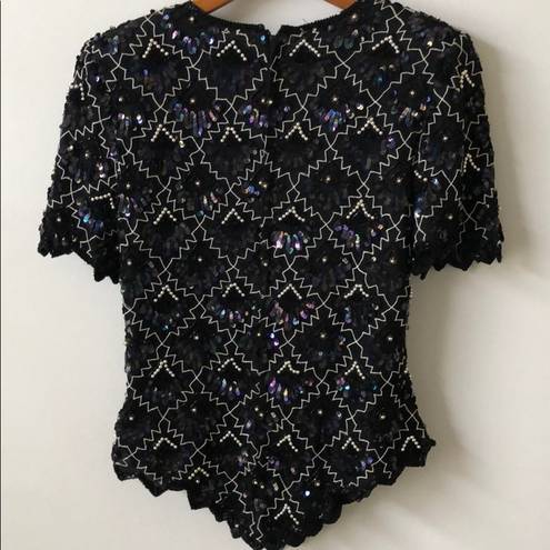 Laurence Kazar Vintage Silk & Sequin beaded Top New Years