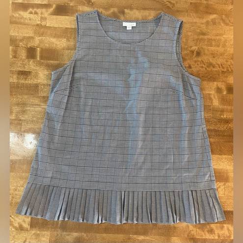 J.Jill  Plaid Gingham Pleated Hem Sleeveless Tank Top Black and White Medium