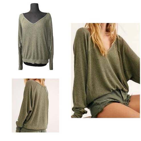 We The Free Free People Santa Clara Thermal Shirt Top Long Sleeve Green size L