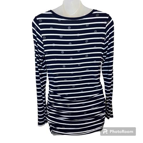 Motherhood Maternity  Navy and White Striped Long Sleeve V-Neck Tee Size Small