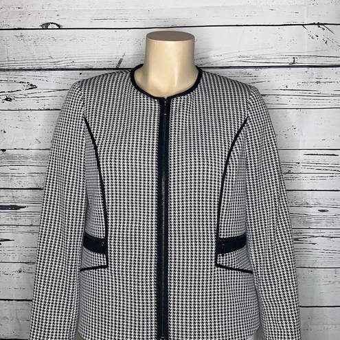 Houndstooth Kasper NWOT Size 16 Black & White  Zip Front Jacket Blazer