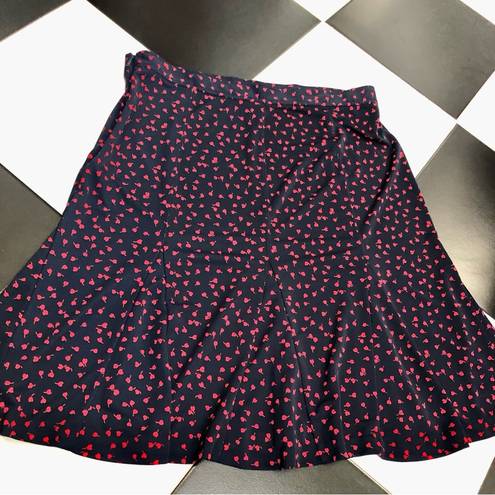 Talbots  Pleated Mini Midi Skirt Navy Blue & Red Cherry Heart Pattern size 12