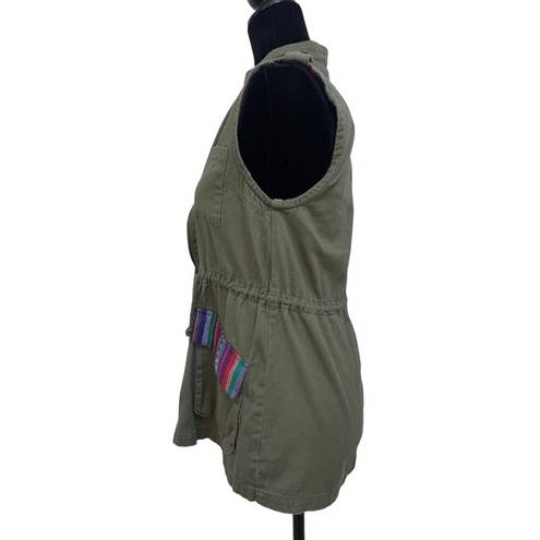 Harper  Army Green Vest With Colorful Pocket Accents Size S 100% Cotton