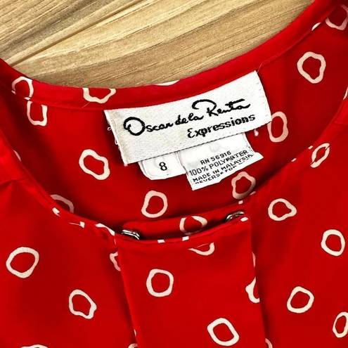 Oscar de la Renta  | Vintage Red White Ring Dot Blouse Hidden Button | Size 8