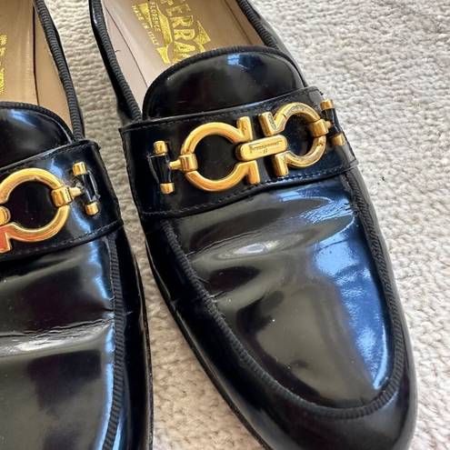 Salvatore Ferragamo Vintage  Black Patent Leather Loafers Sz 7