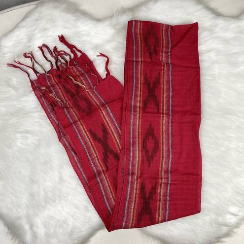 Forever 21 Red Multicolor Southwestern Print Fringe Scarf Light Weight  OSFM