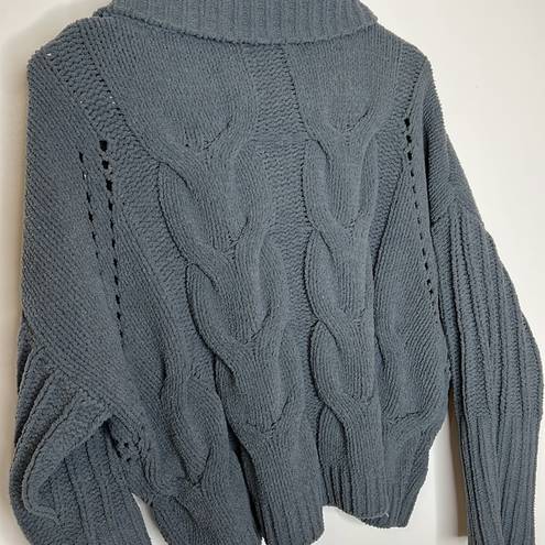 The Moon  & Madison Blue-Gray Plush Cowl Neck Knit Sweater