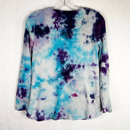 J.Jill Pure  Small Top Winter Flurry Tie Dye Handmade Gray Blue Purple Cotton 657