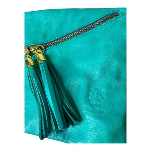 Vera Pelle VTG  Italian LEATHER HANDBAG Teal Crossbody Shoulder Wristlet Clutch!