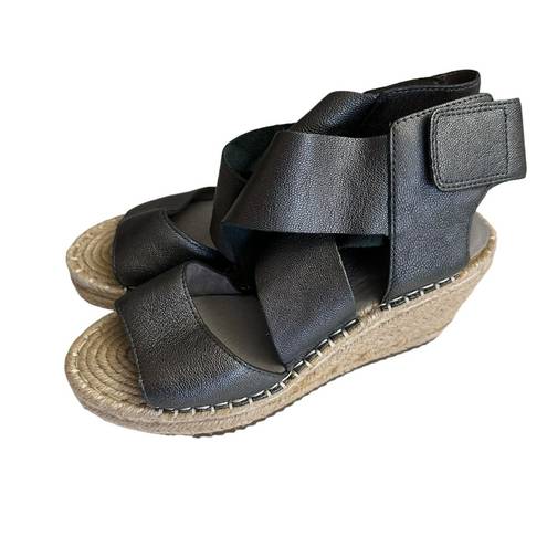 Eileen Fisher  Willow Wedge Espadrille Women’s Size 5.5 Leather Sandals metallic