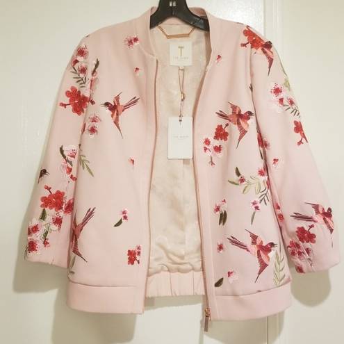 Ted Baker 💕 LONDON💕 Llelah Bomber Jacket Bird & Blossom Print Embroidered 6 NWT