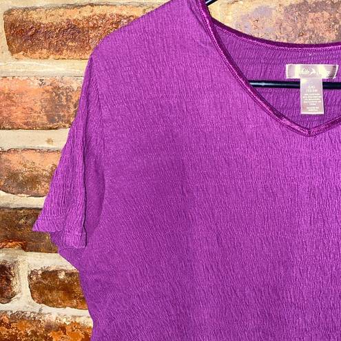 White Stag  Violet Purple Shirred Short Sleeve V-Neck top Women's Size Large