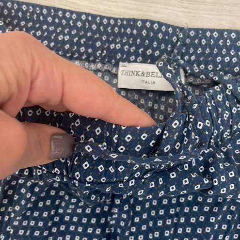 Think & Believe Italia Blue & White Print Pull On Elastic Waist Skirt Size Small