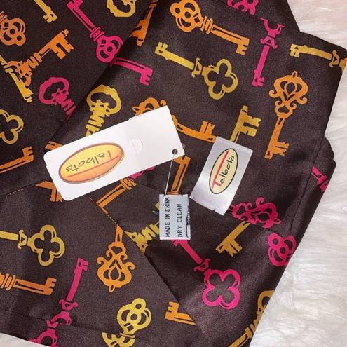 Talbots NWT  Vintage 100% Silk Brown Scarf with Keys