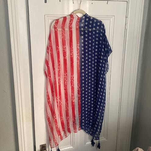 NWT American Flag Stars & Stripes Lightweight Kimono Vest Waterfall Cardigan Size undefined