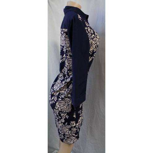 The Loft "" BLUE & BEIGE FLORAL 3/4 SLEEVES LIGHTWEIGHT SHIFT SHIRT DRESS SIZE: S NWT