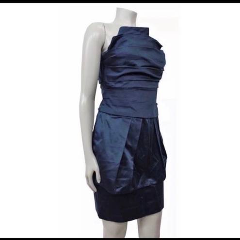 BCBGMAXAZRIA Blue Strapless Bodycon Dress Mini Pleat 4 Cocktail Formal Party