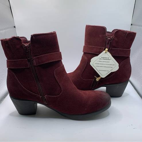 Earth Origins NWOB  Tori Burgundy Cow Suede Water Repellent  Zipper Booties 6.5M