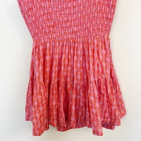 Free People  Sweet Annie Mini Dress in Pink Combo Size Small Smocked Bodice