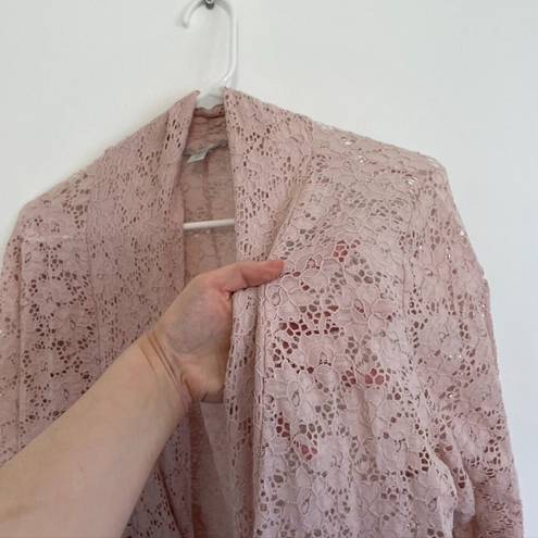  DRESS BARN Plus Size Pink Floral Lace Open 3/4 Sleeve Cardigan Sweater