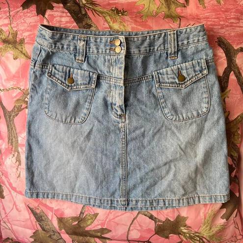 Talbots y2k denim mini skirt with rhinestone details and front pockets 