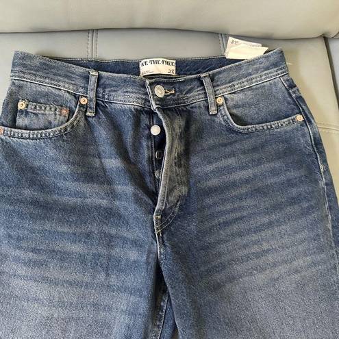 We The Free Free People Women's Blue Maggie Mid Rise Straight Button Fly Jeans Size 28 NWT