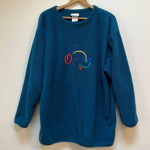 Disney  Sweatshirt Teal Fleece Embroidered Mickey Mouse Crew Neck Pullover