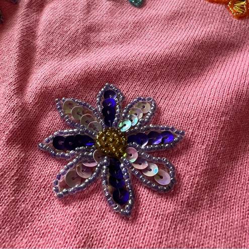 Daisy VINTAGE STORYBOOK KNITS Sequin flower  cardigan sweater SIZE SMALL BRATZ