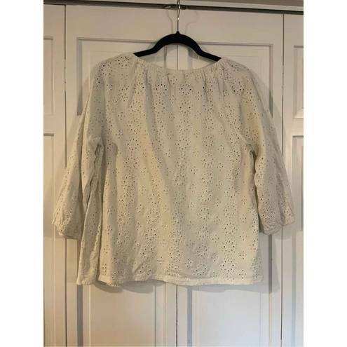 J.Jill  white eyelet tassel tie blouse size lp