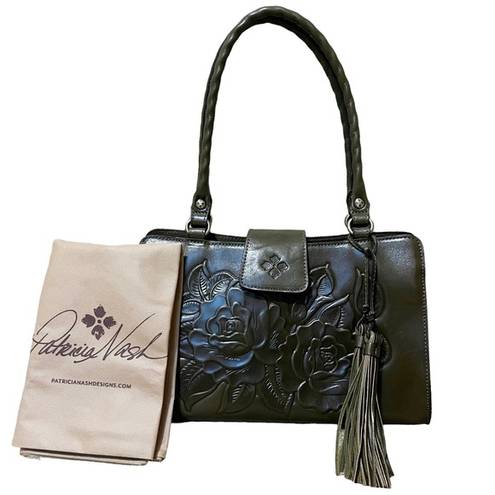 Patricia Nash  Rienzo Satchel Soft Olive Green Rose Tooled Leather Tassel Bag