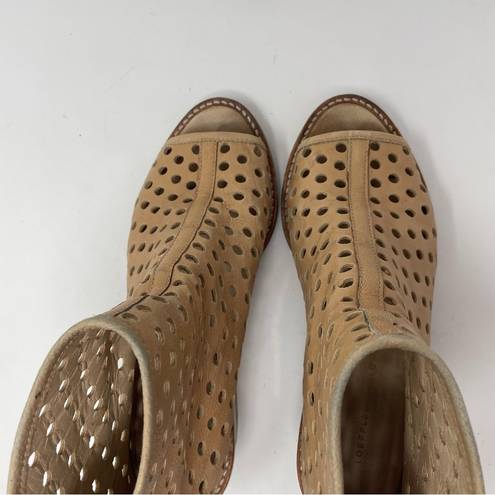 Loeffler Randall  Ione Beach Tan Leather Perforated Peep Toe Ankle Boots Shoes 6