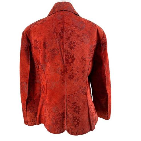 Vera Pelle Designer SAX  Suede Leather Floral Zip Jacket Long Sleeve Size 54 L