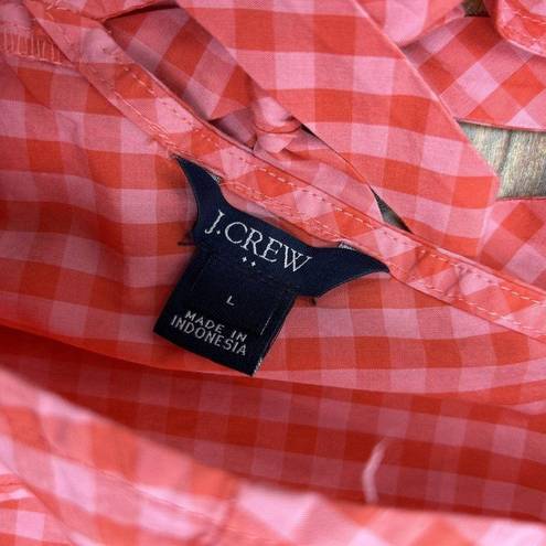 J.Crew  Red Pink Plaid Sleeveless Ruffle Hem Blouse Tie Back Tank Top Women L